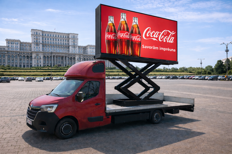 Ecran LED Mobil DOOH 4x2m Inchiriere Evenimente Publicitate Out